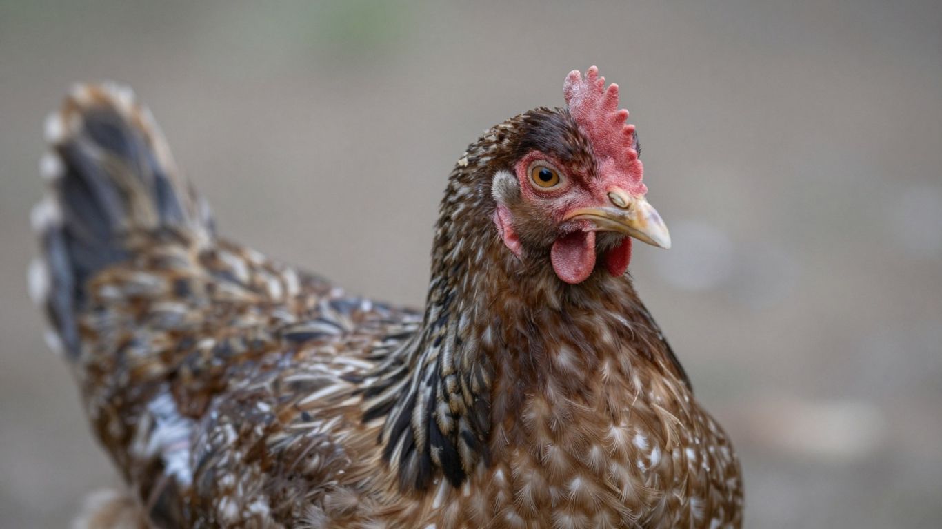 Ptak z objawami ptasiej grypy na tle wiejskiego otoczenia.
