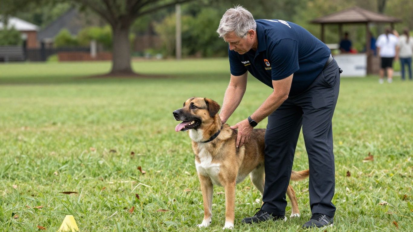 Veteran dog trainer working with a happy dog in Chattanooga.