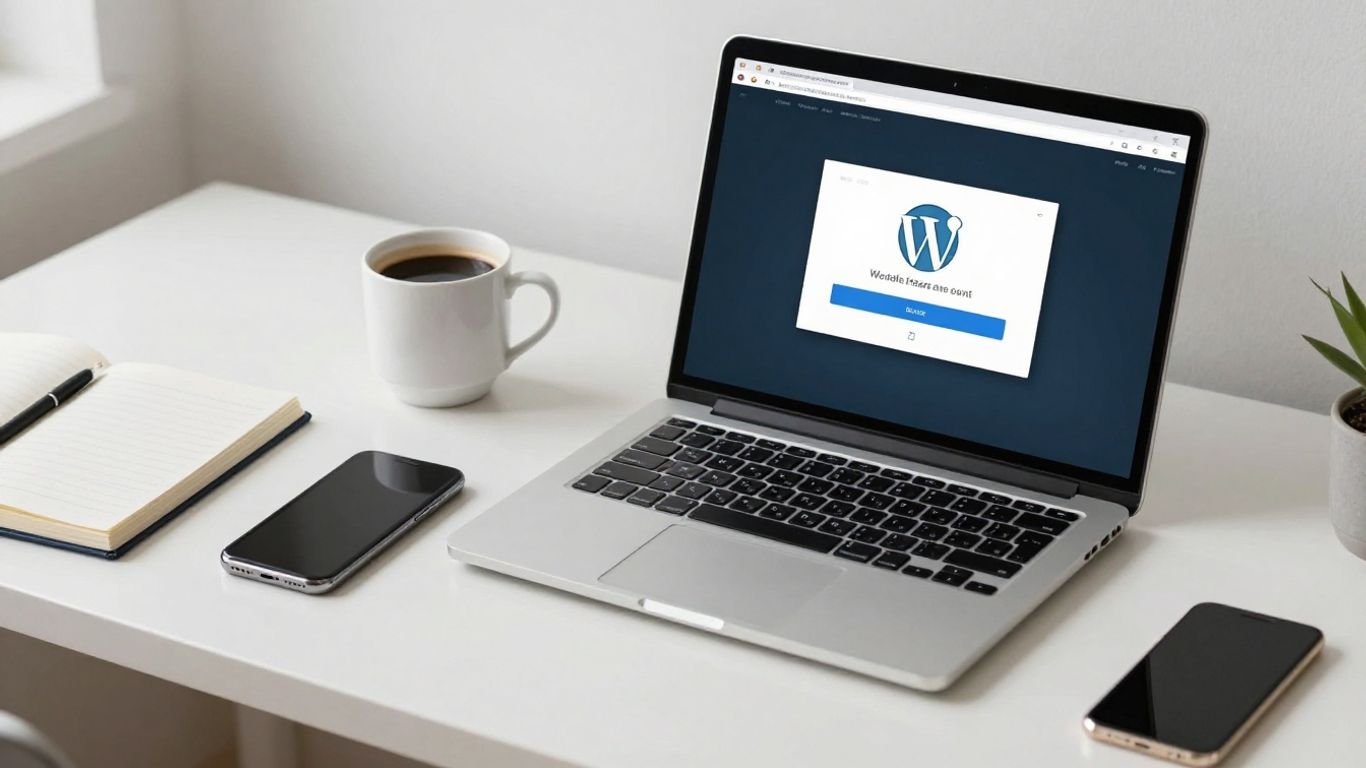 A laptop showing a WordPress login screen