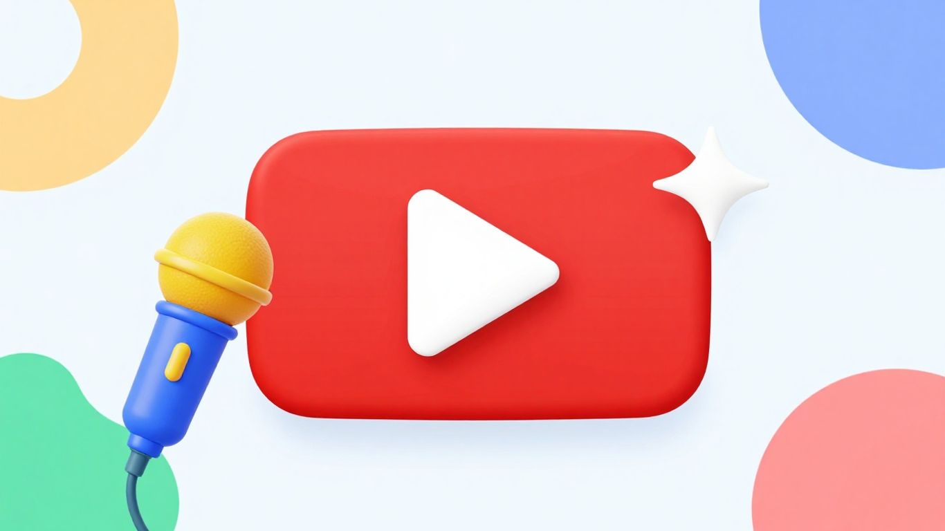 YouTube channel interface with play button and microphone.