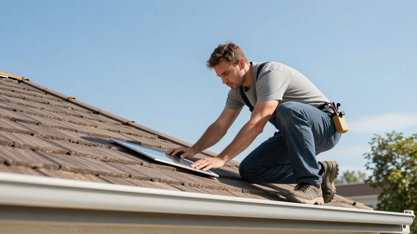 Homeowner and inspector checking a sunny roof.