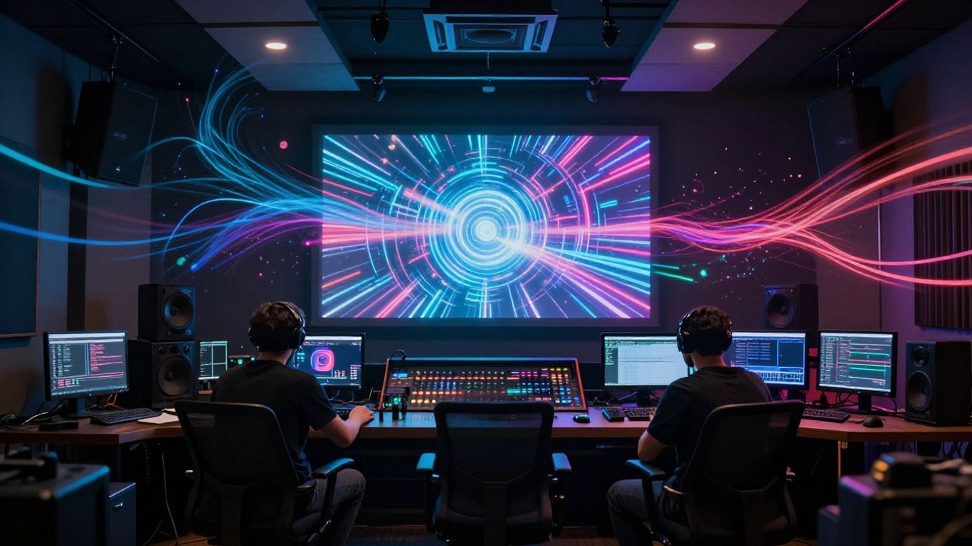 AI music video creation in a futuristic studio.