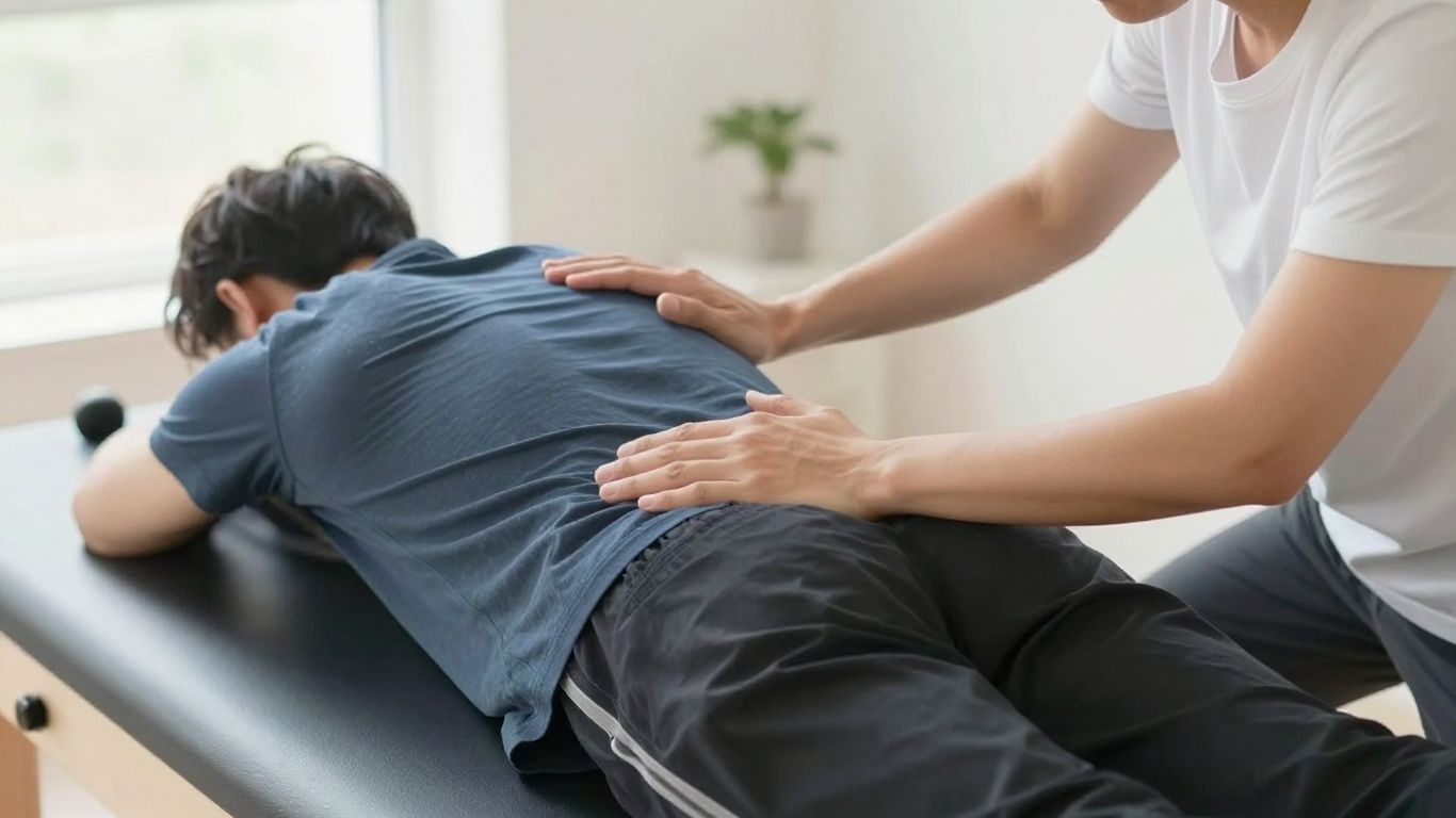 Person actively participating in physical therapy session.