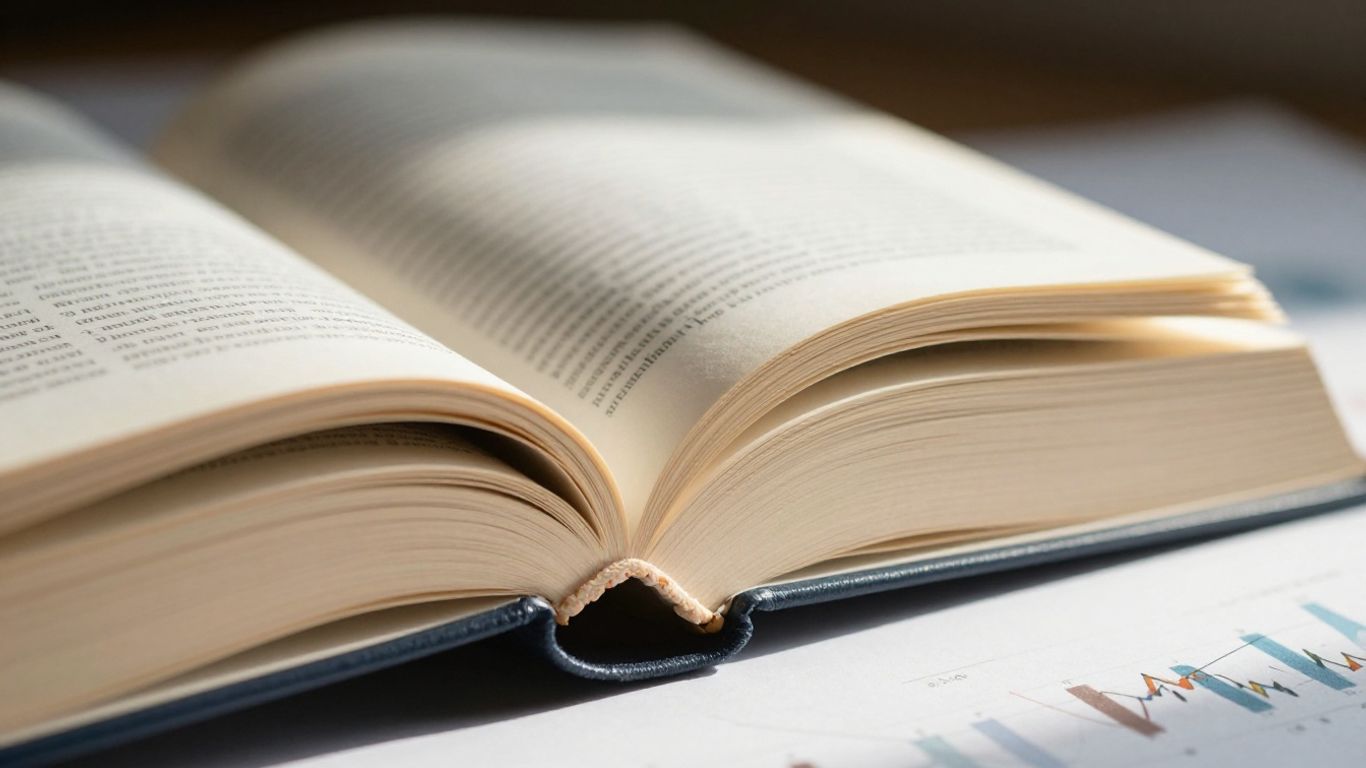 Stack of forex trading books with sunlight.