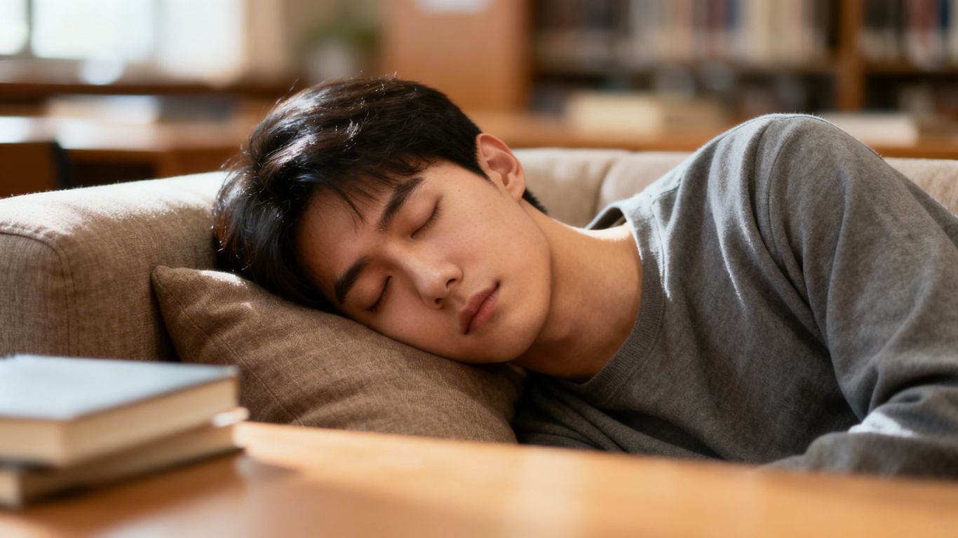 Person napping to recharge for studying.