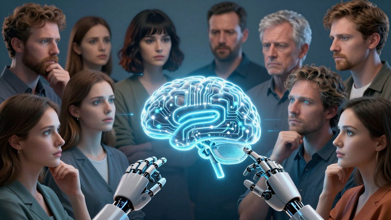 Cerveau numérique interagissant avec des visages humains.