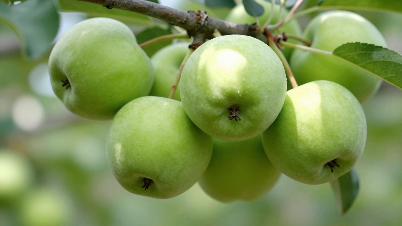 Grüne Früchte am Baum im Sommer