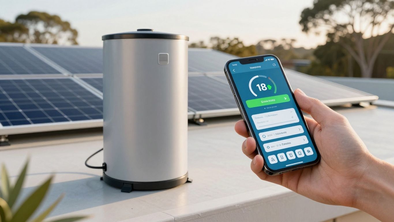 Homeowner checking solar battery monitoring app