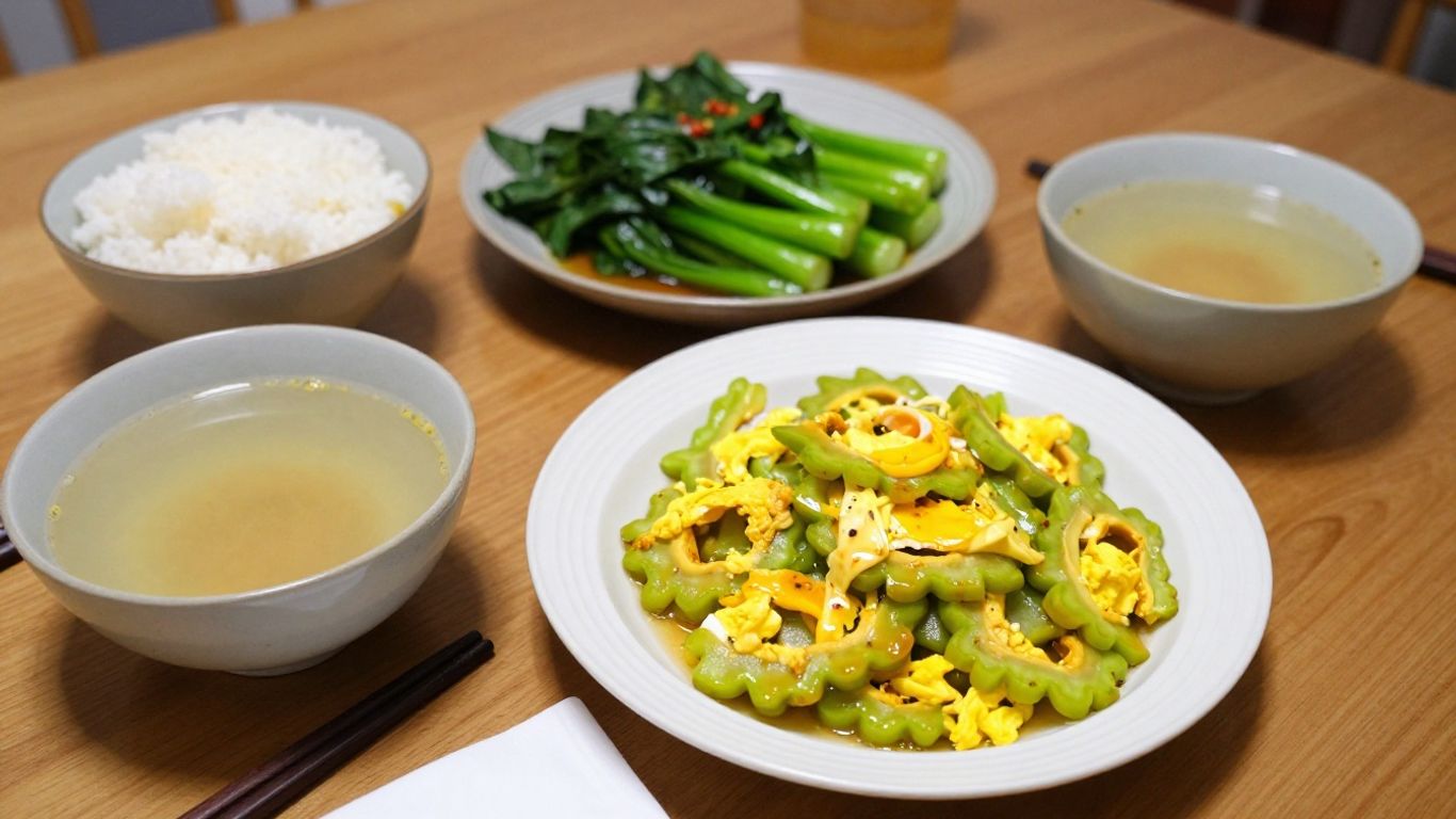 Shared Chinese table with bitter vegetable dishes