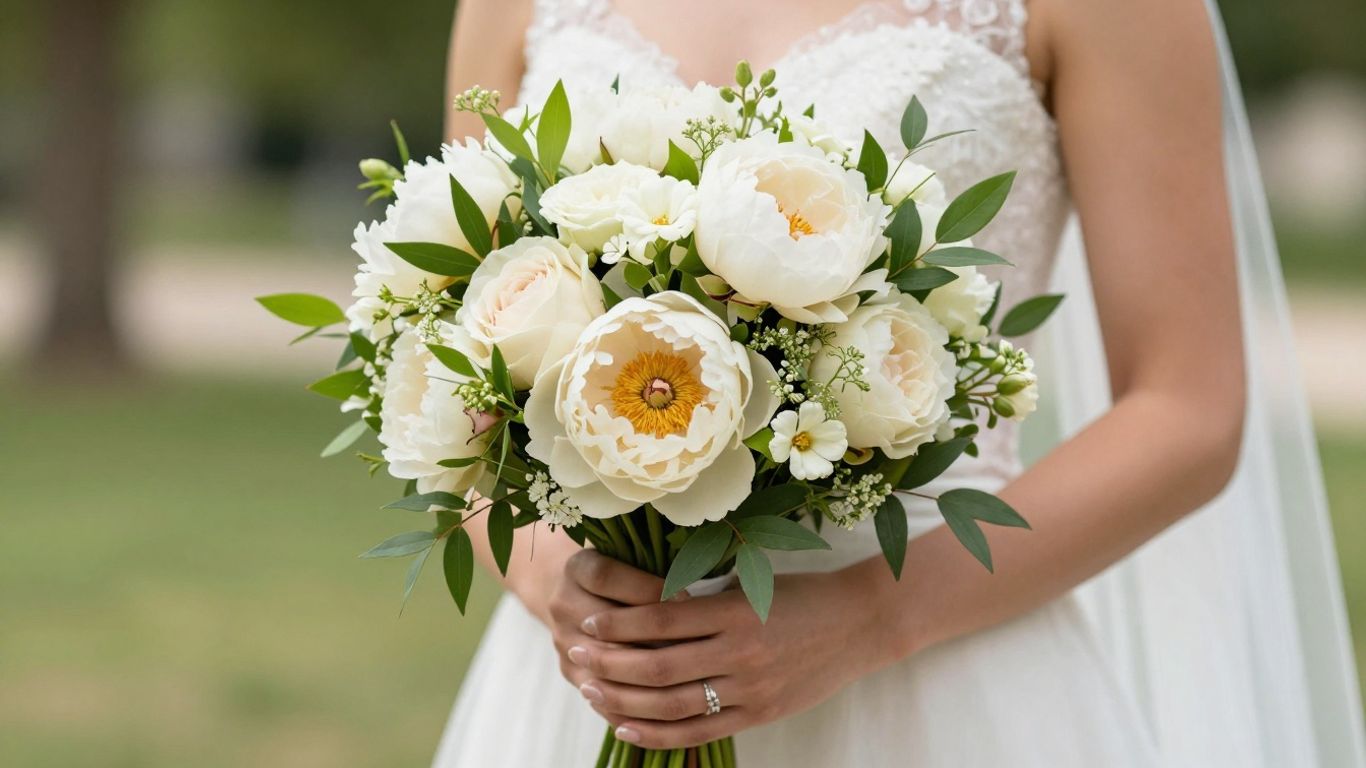 Bouquet de mariage élégant avec des roses et des pivoines.