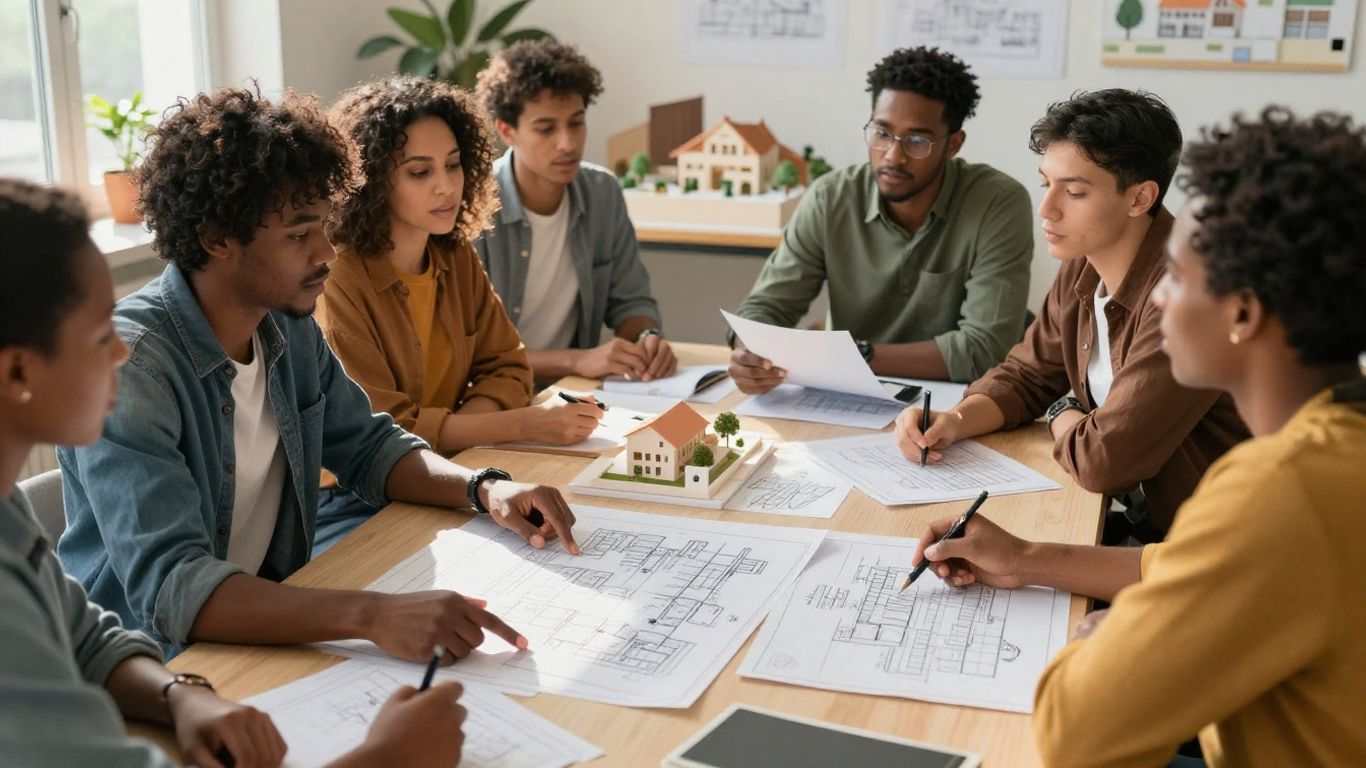 Oamenii discută proiecte locale într-o ședință comunitară.