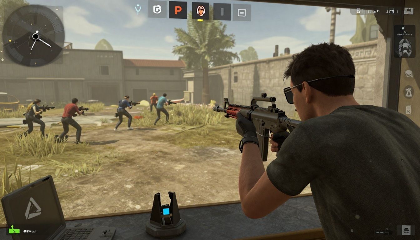 Jogador treinando controle de recoil e precisão de mira em Counter-Strike 2 em um mapa competitivo, com rifle em primeiro plano e alvos ao fundo