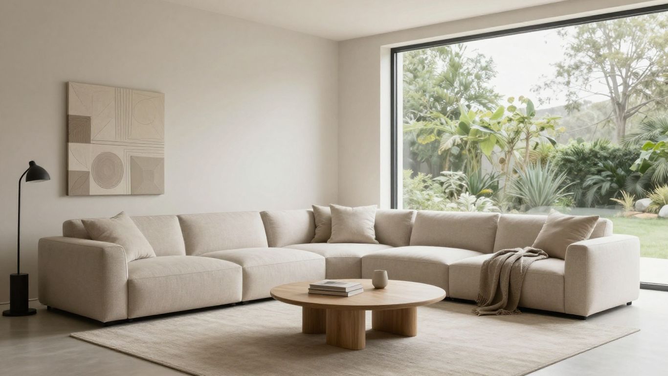 Modern living room with minimalist decor and natural light.