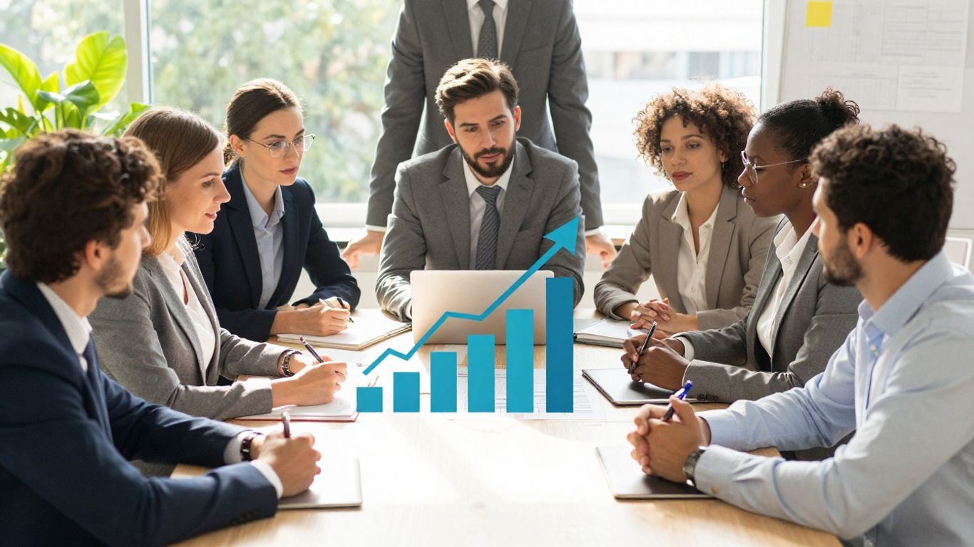 Business professionals strategizing for marketing success and customer relationships.