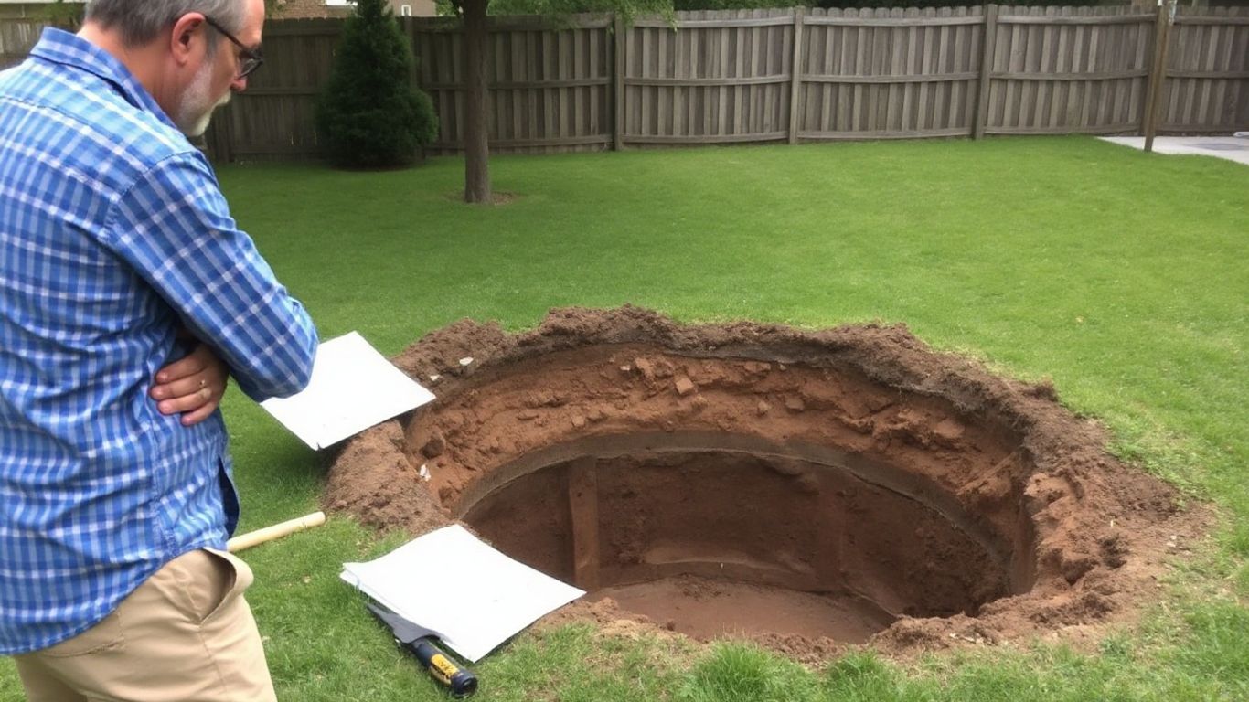 Homeowner looking concerned at pool construction site.