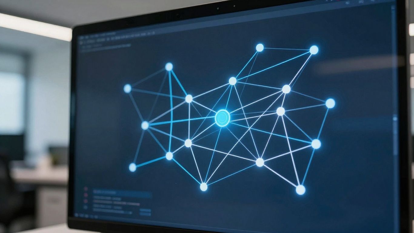 Digital screen showing interconnected links for SEO analysis.