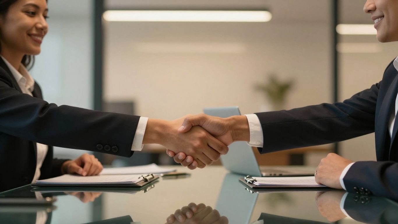 A hand shaking a professional during a strategy session