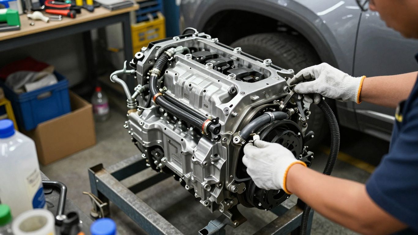 Mechanic inspecting a replacement Patrol engine