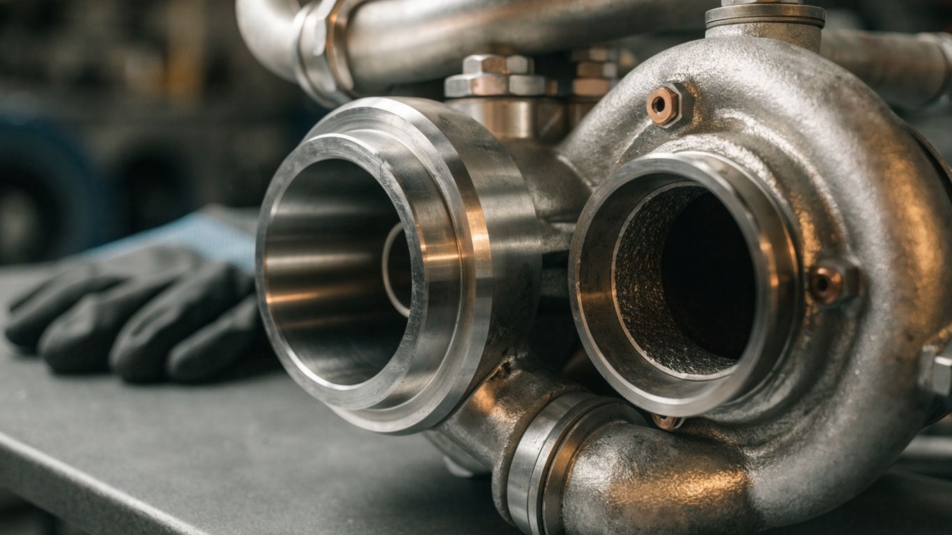 Used Audi turbocharger viewed from several angles