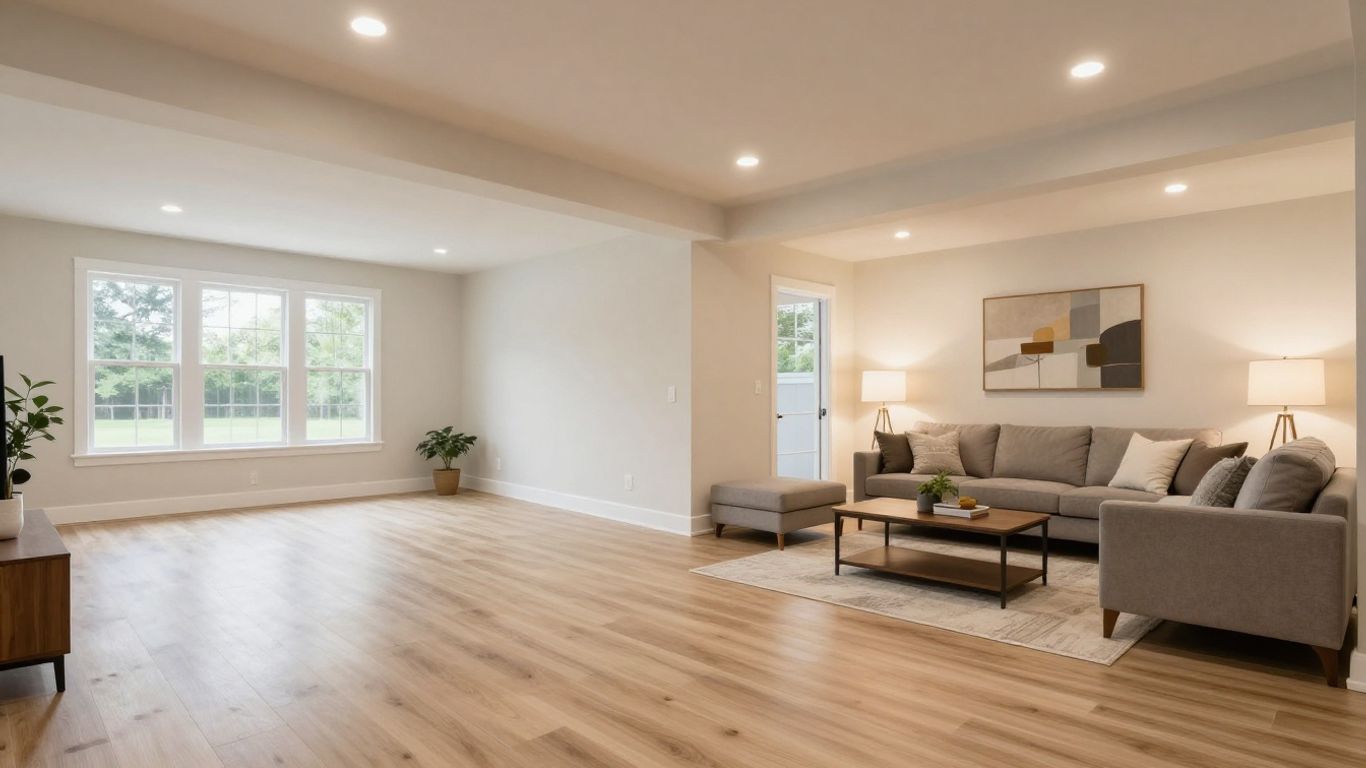 Finished basement remodel in Suwanee, Georgia.
