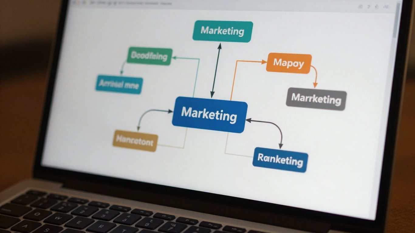 Affiliate marketing email funnel strategy flowchart on laptop screen.