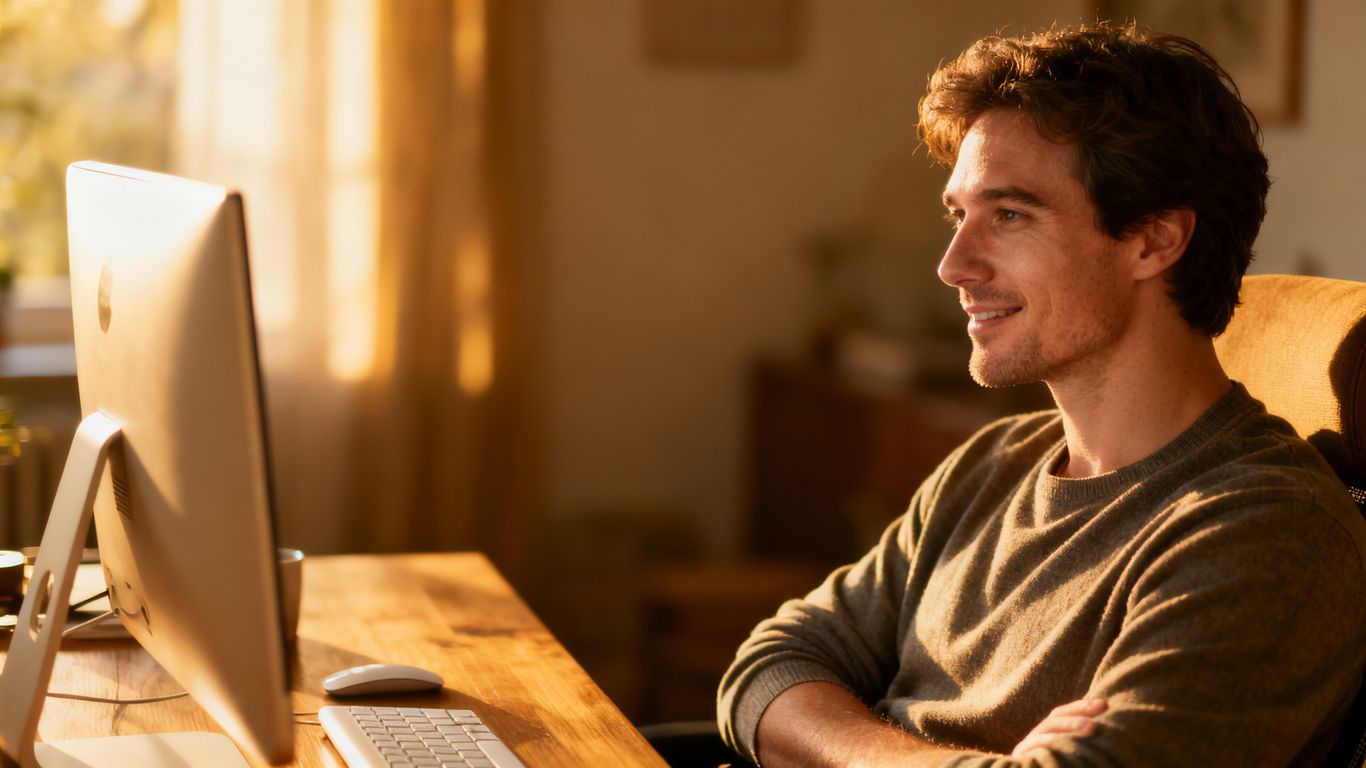 Person participating in online discussion forum comfortably.