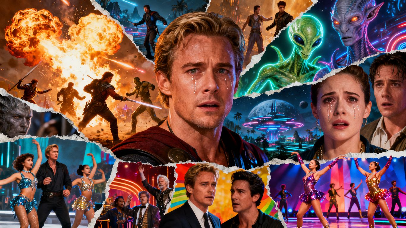 Collage of movie scenes and characters from various genres.