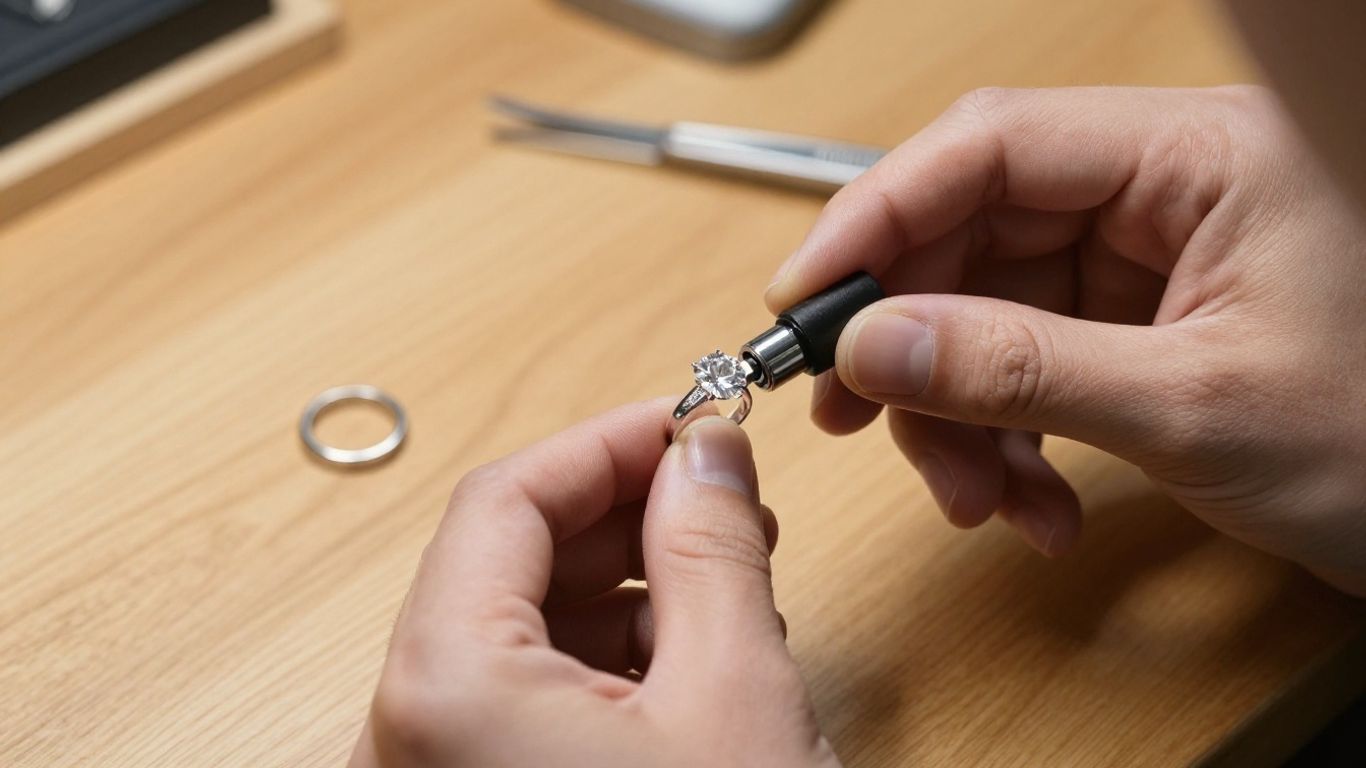 Jeweler examining a diamond ring under magnification