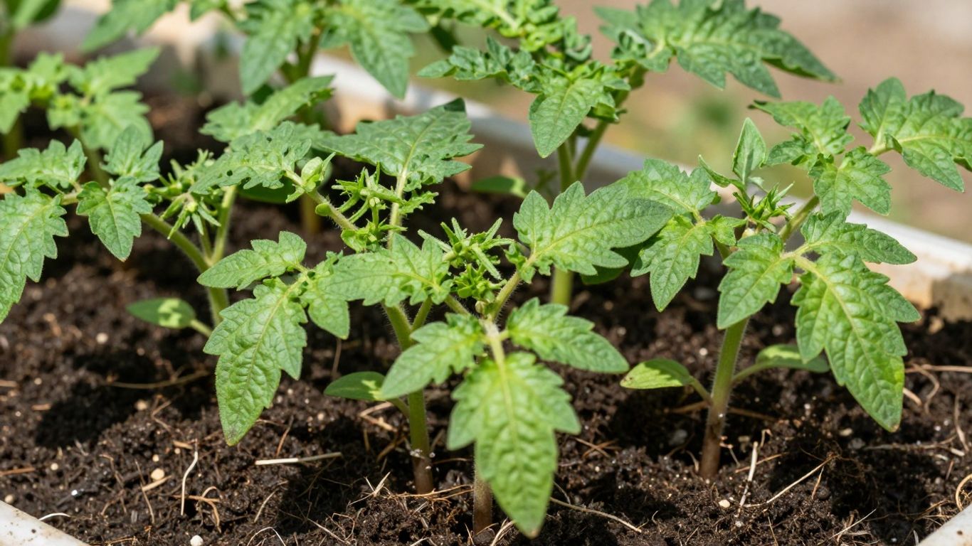 Junge Tomatenpflanzen bereit zum Auspflanzen im Freien