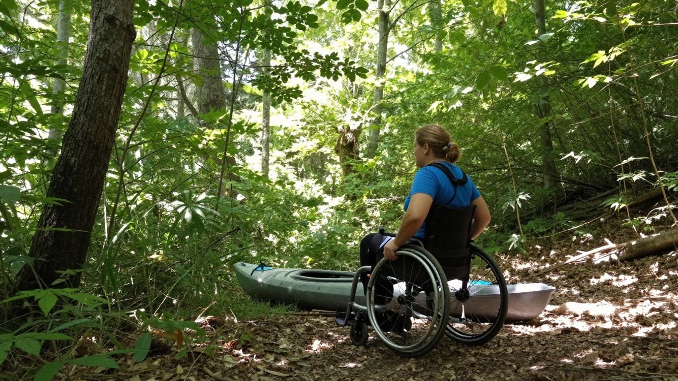 Person with disability enjoying adaptive outdoor fitness in nature.