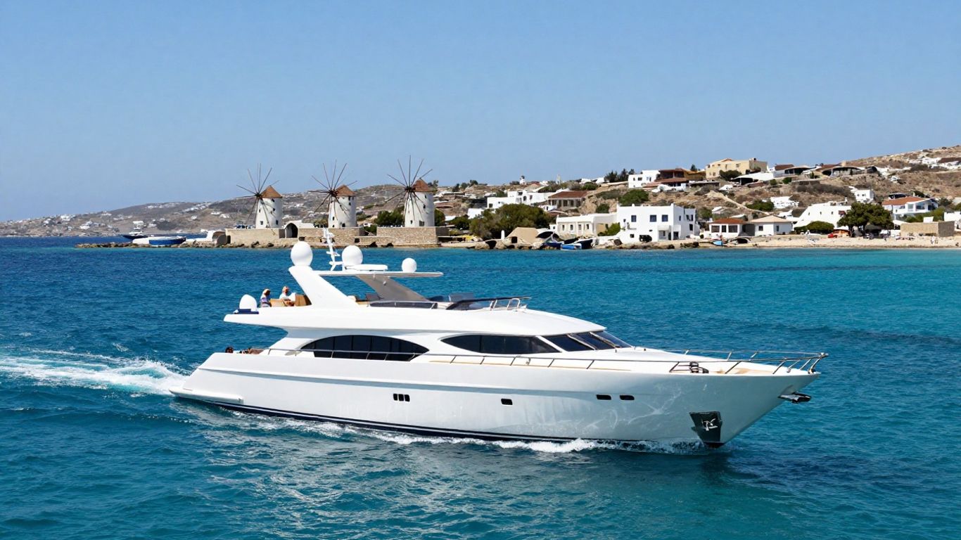 Luxury yacht sailing near Mykonos island