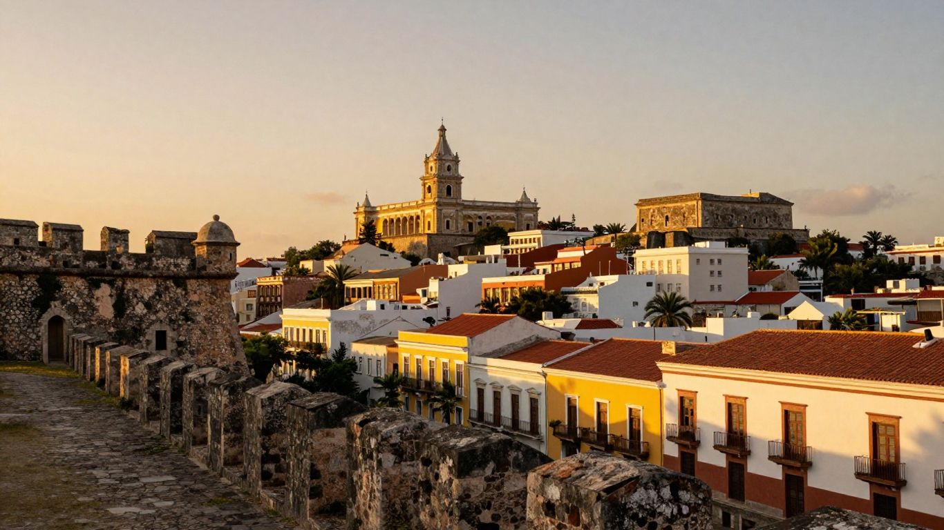 A historic fortress in the sunset