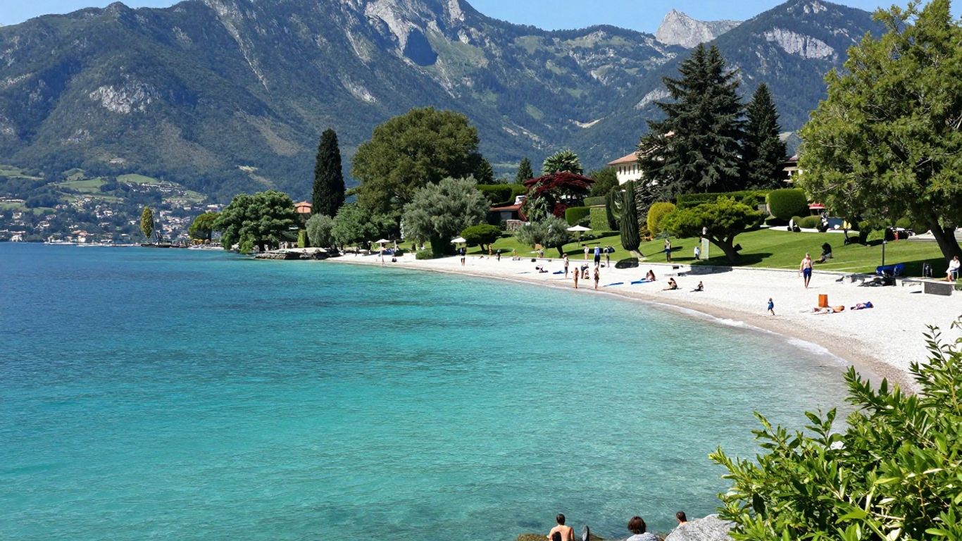 Lake Annecy shoreline at Marquisats Beach