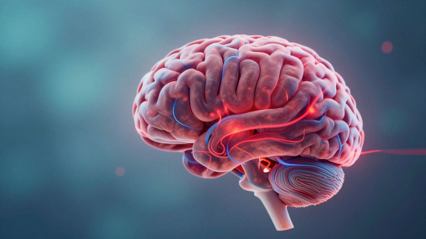 Cerveau humain avec des éléments visuels de stress et d'inflammation.