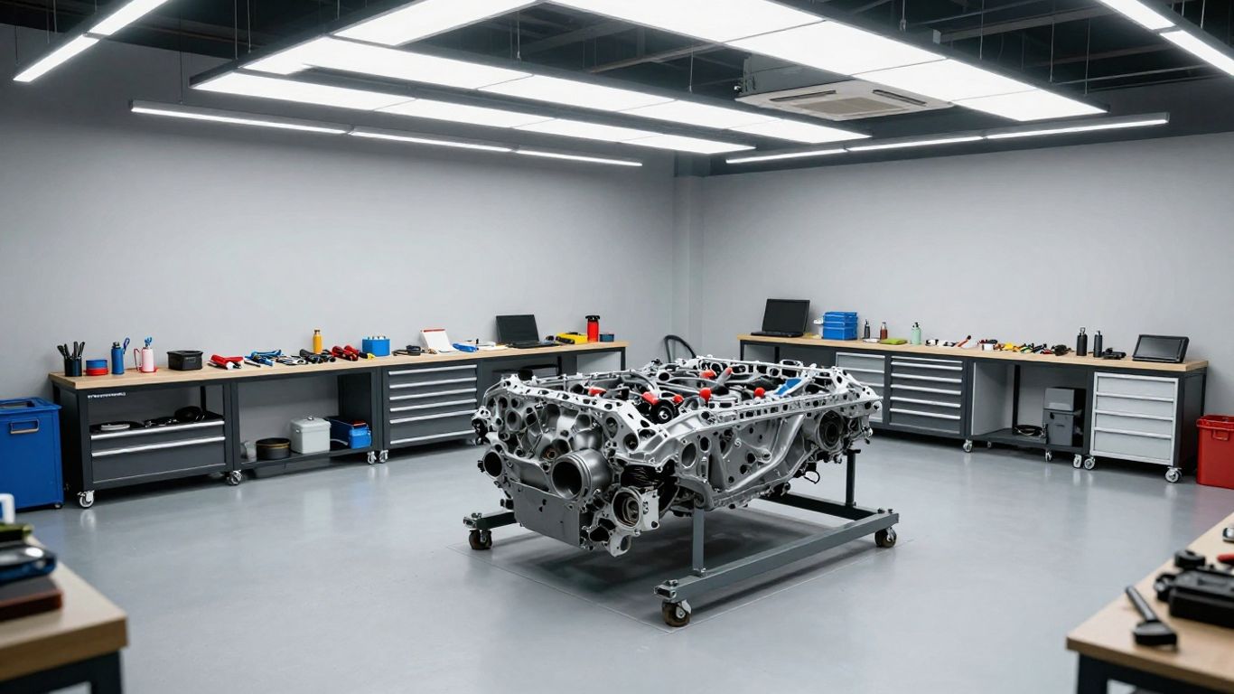 A clean automotive shop workspace