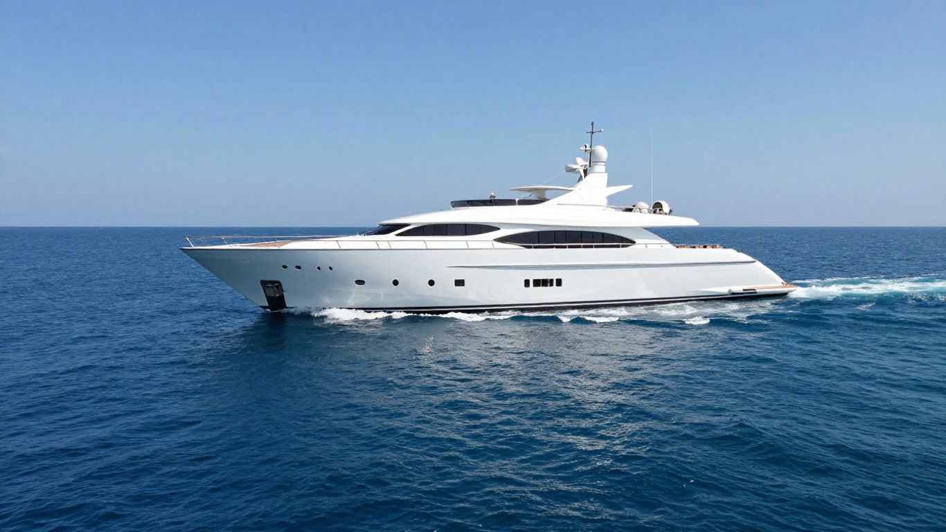 Luxury superyacht sailing on a calm blue ocean.