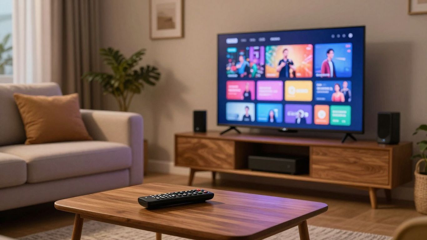 Modern living room with live streaming setup