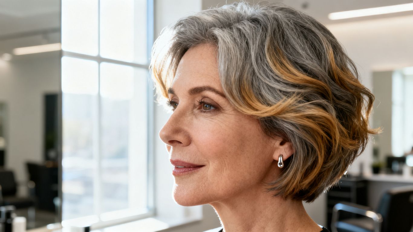 Mature woman with textured short haircut
