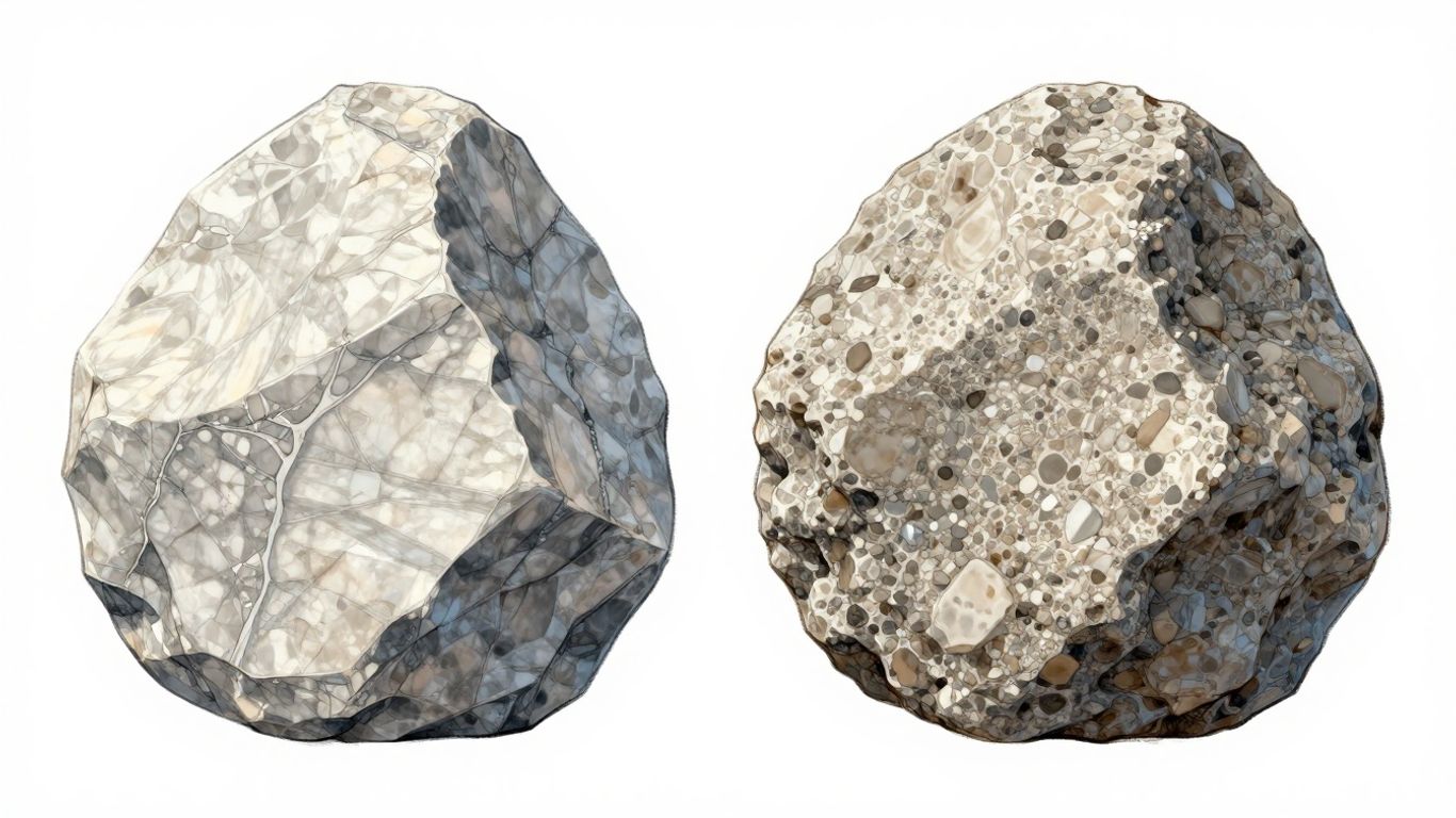 白云石和大理石岩石纹理比较草图。