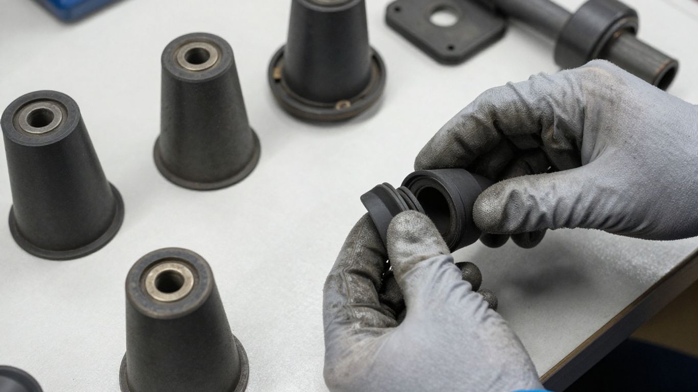 Used suspension parts arranged for inspection