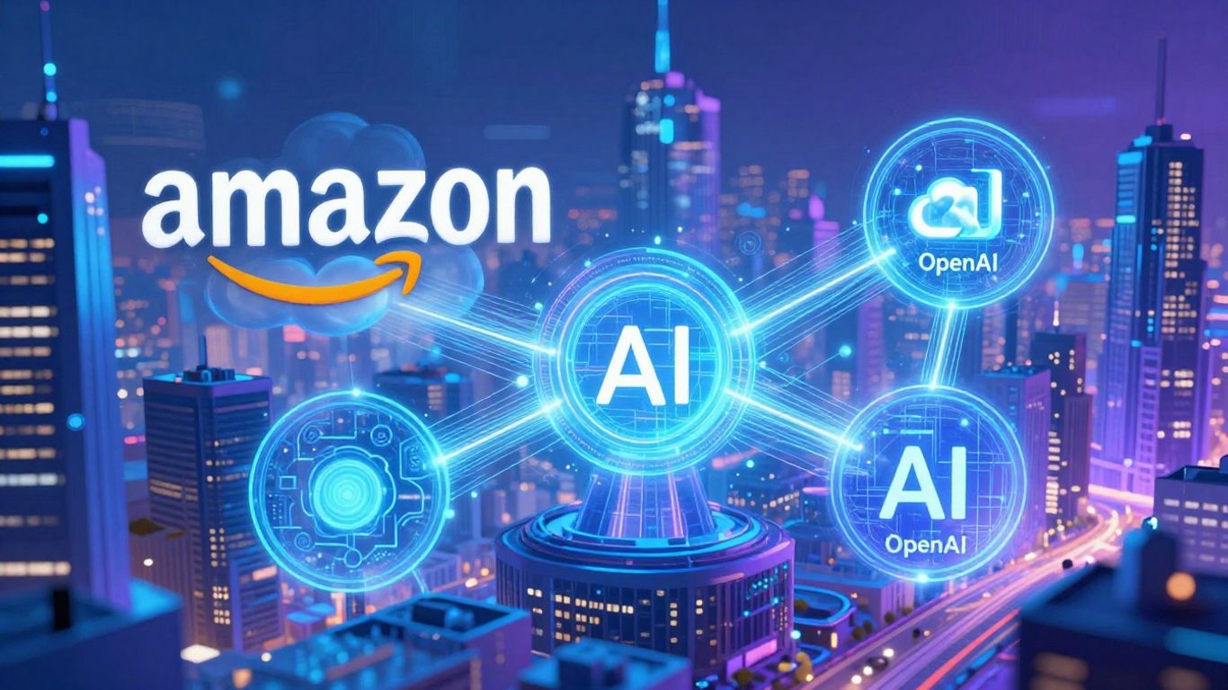 Amazon and OpenAI AI partnership visual.