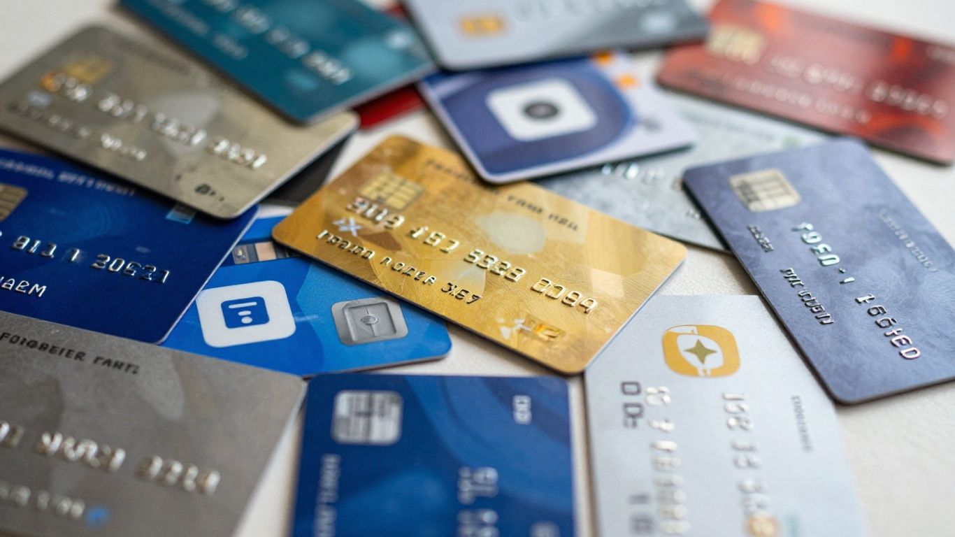 Karty płatnicze i ikony płatności cyfrowych.