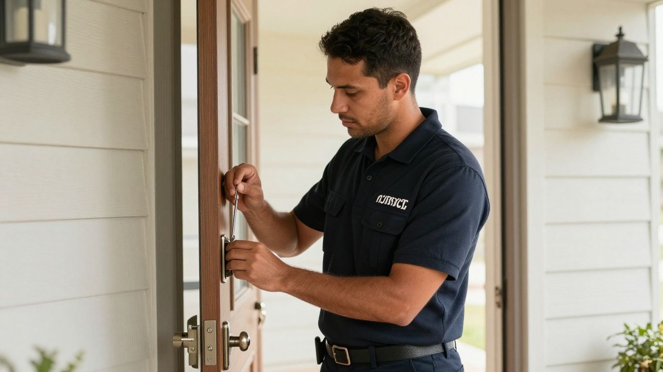 A technician inspecting home locks