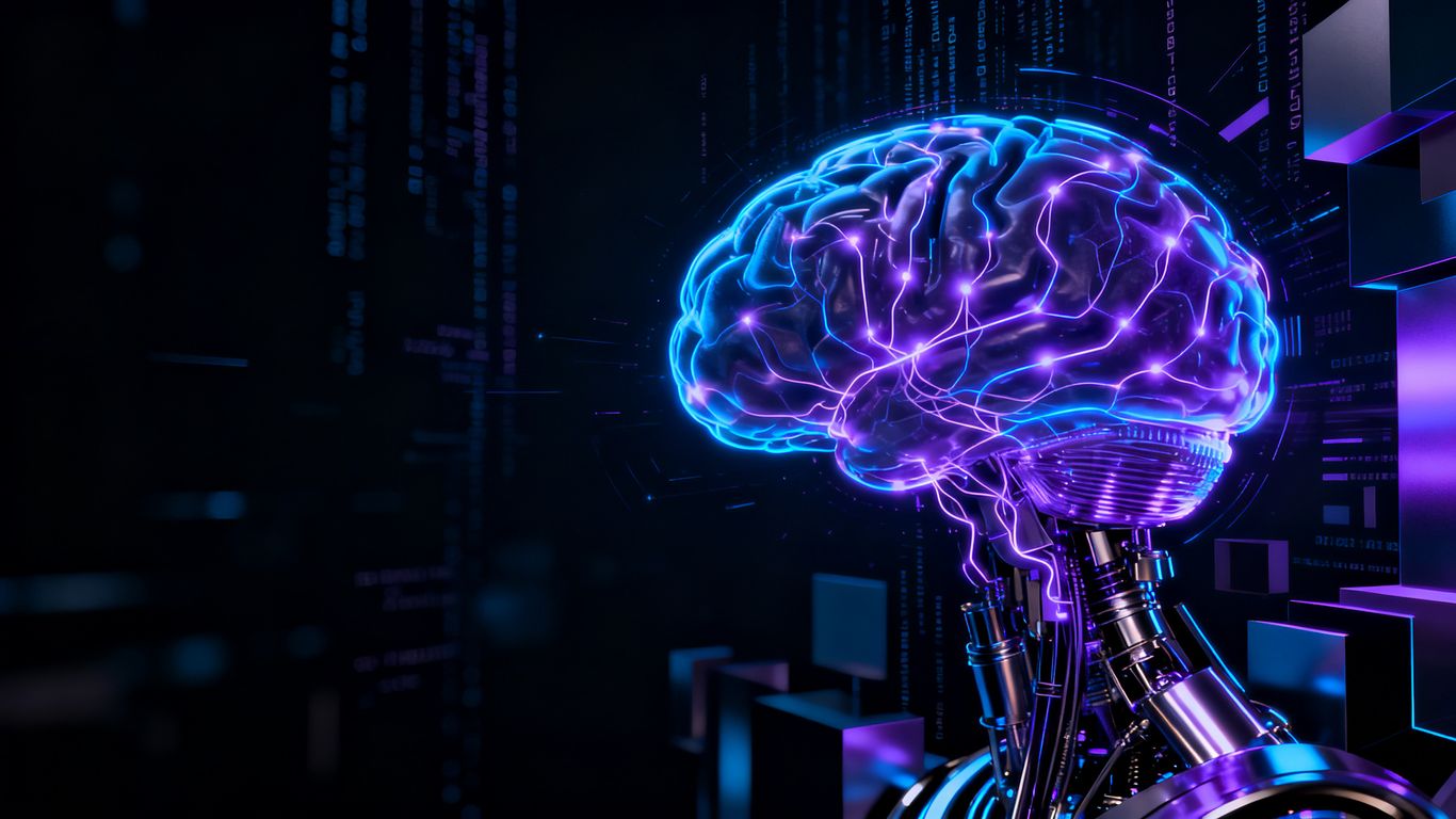 Abstract digital brain with glowing neural pathways.