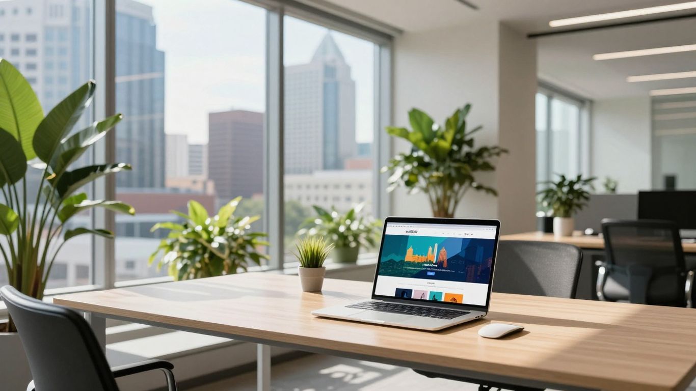 Atlanta skyline view from modern web design office