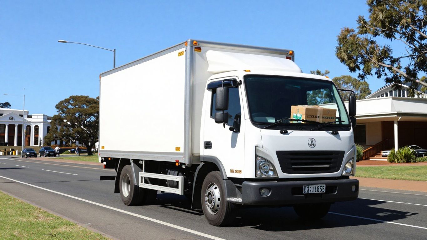Delivery truck with Parliament House in Canberra.