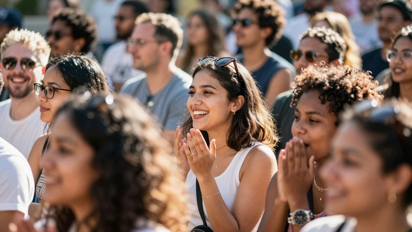 People enjoying a lively and well-attended event.