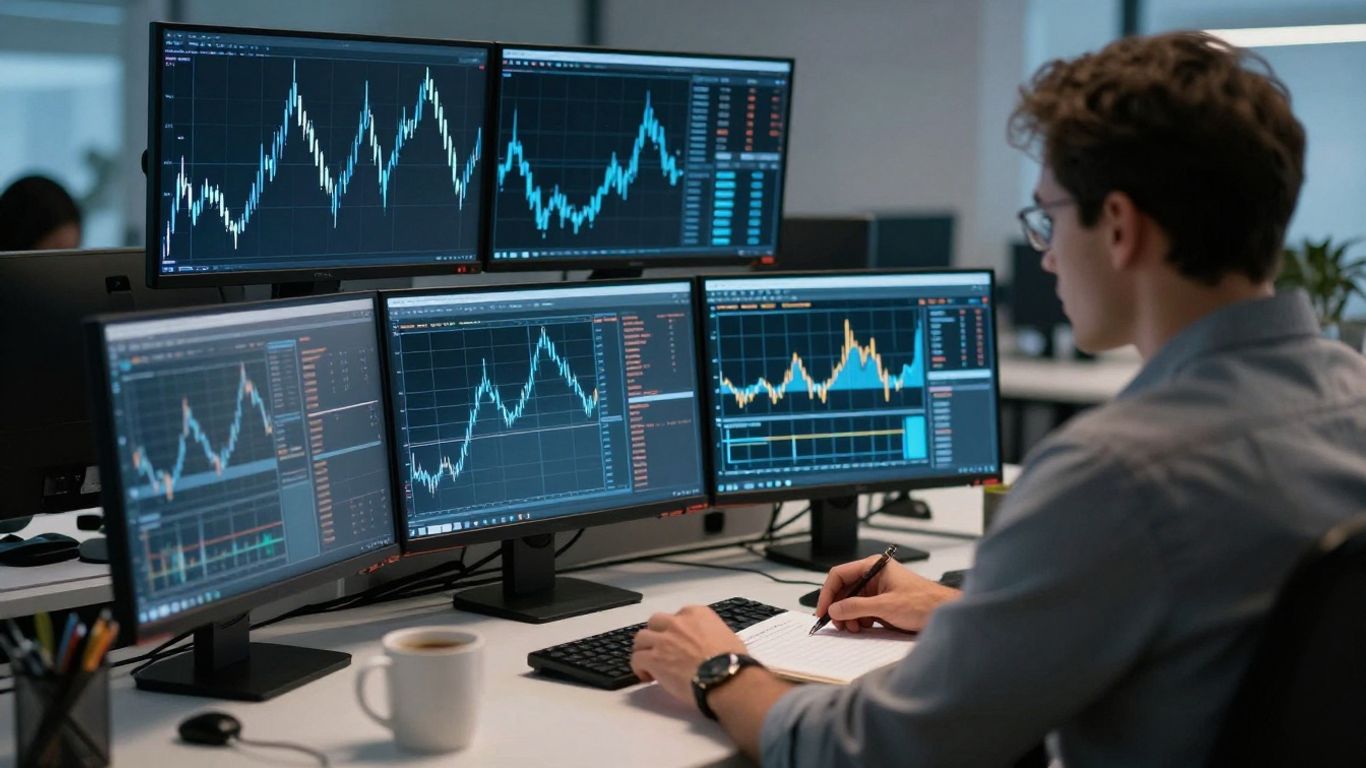 A trader studying futures screens in a quiet workspace