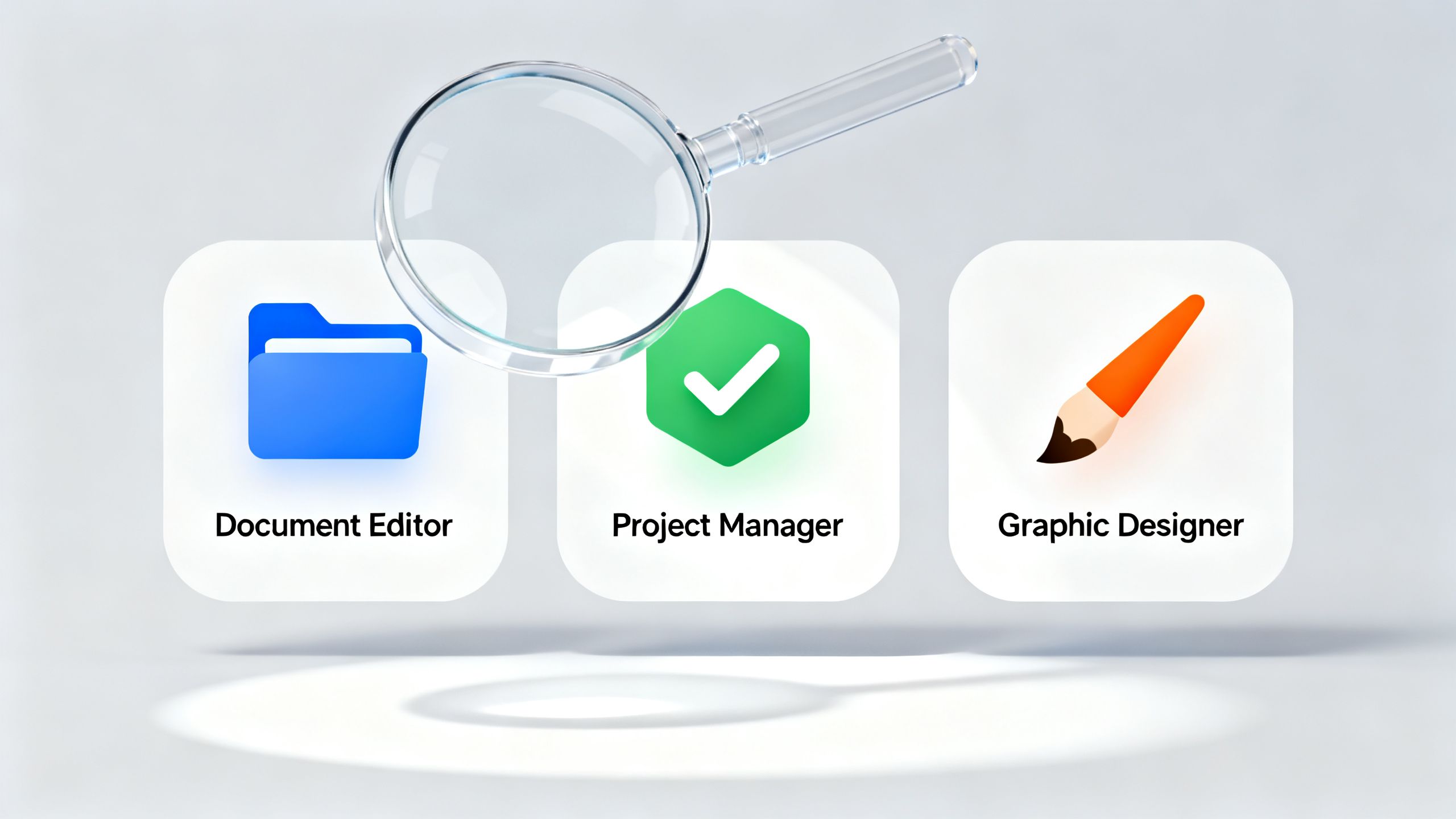 A magnifying glass hovering over several app icons, representing the careful selection of software tools