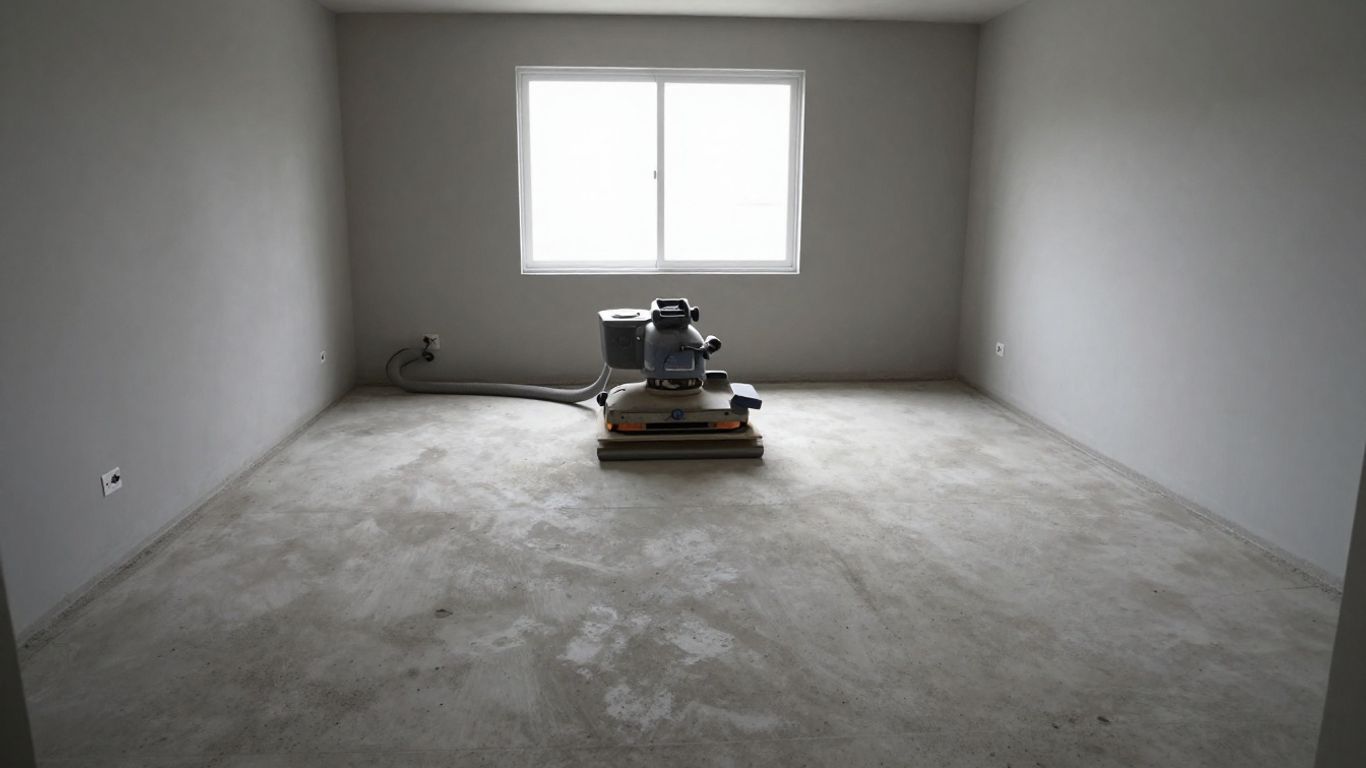 Interior concrete floor being prepared for finishing